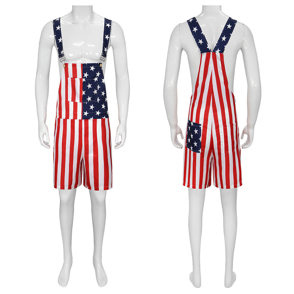 Flag Theme Couple Overalls Pants