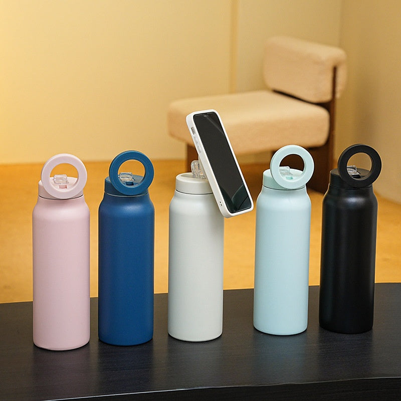 Magnetic Insulated Water Bottle with Phone Holder